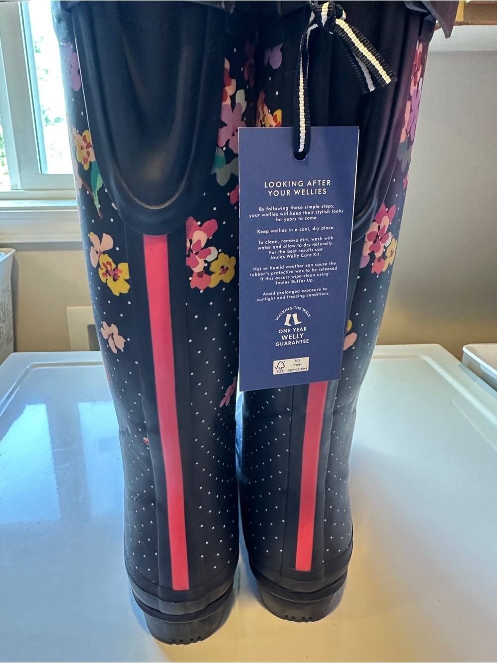 Joules Navy Floral & White Polka Dot Tall Rain Boots - Picture 10 of 11